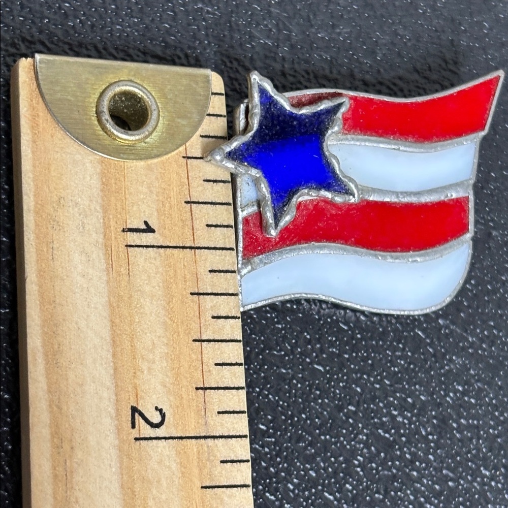 Vintage Stained Glass Patriotic Flag Pin Brooch with Star - Picture 5 of 5